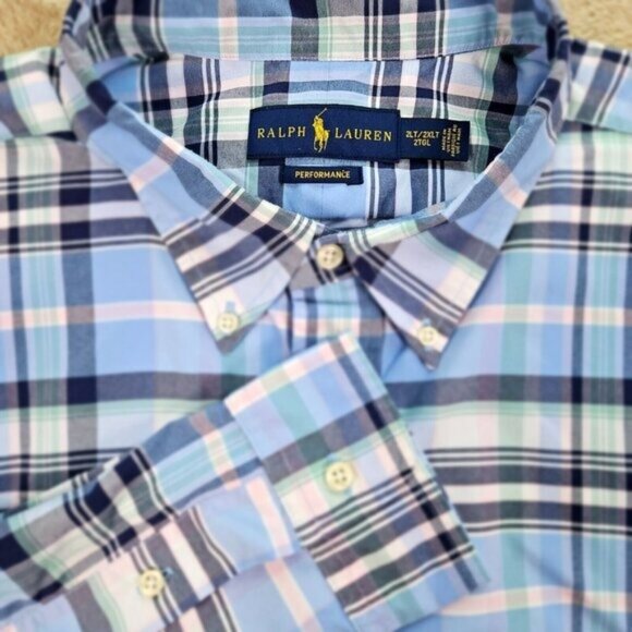 Ralph Lauren Dress Shirt Performance Long Sleeve Plaid Button Down Men's Sz 2XLT - Picture 1 of 11